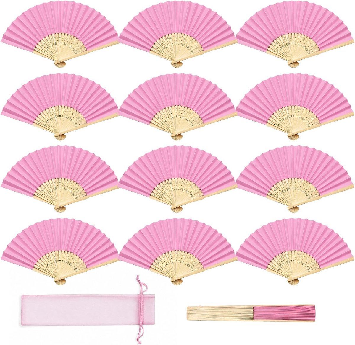 Elegante handventilators voor bruiloften - 12 roze feestscheppen voor een zomerse ceremonie