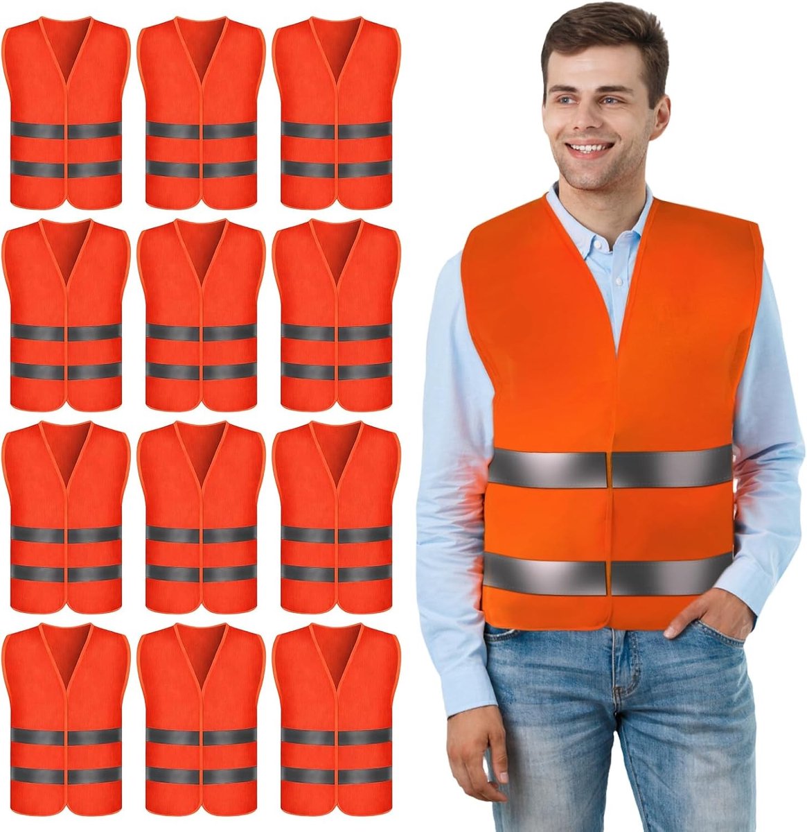 Set van 12 Reflecterende Veiligheidsvesten in Oranje en Rood voor Auto, Fietsen en Hardlopen - Unisex, Één Maat