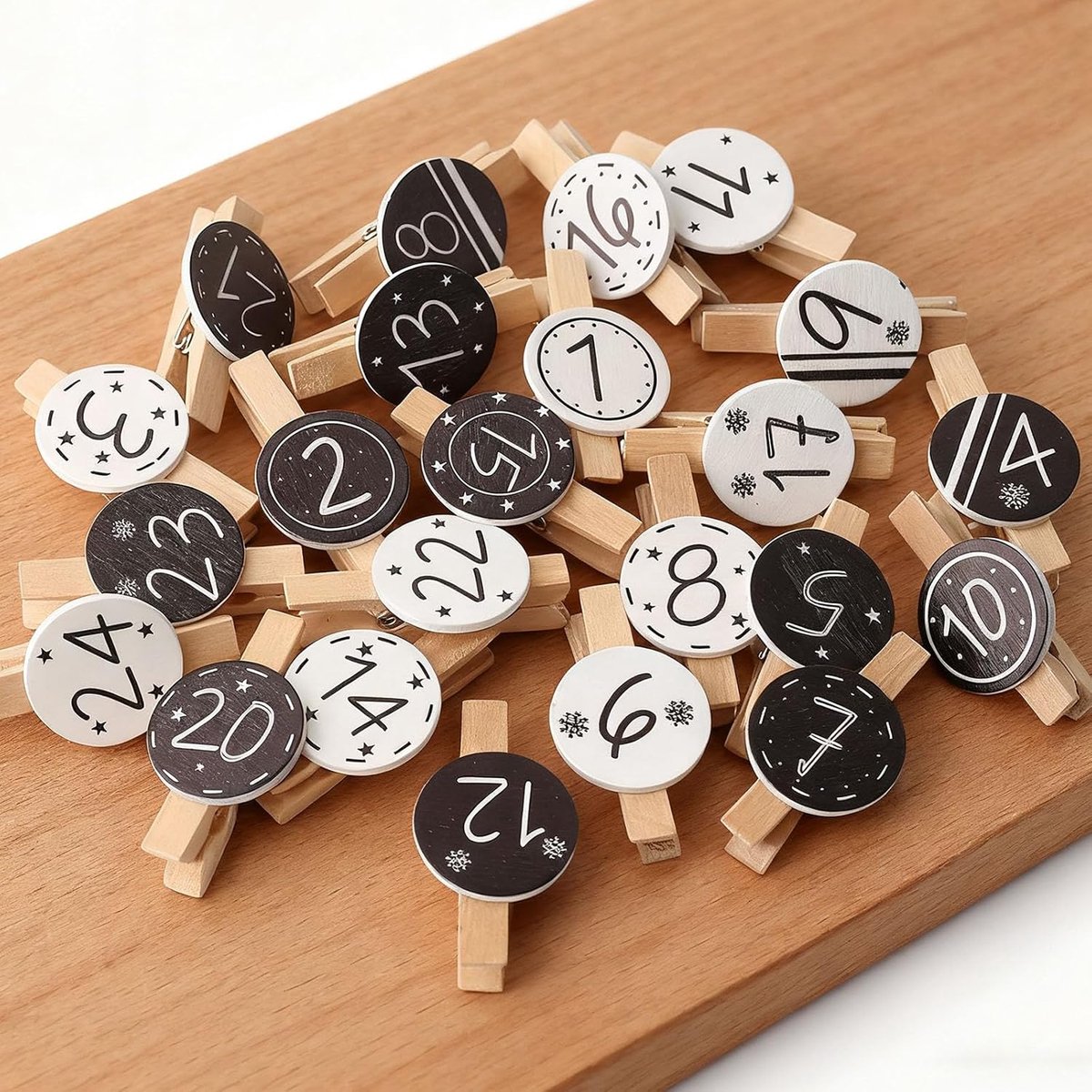 YIEUR 48 Pieces Christmas Clips, 2 Sets Advent Calendar, Numbers Wooden Clips, 1-24 Mini Clips for Photos, Countdown - ShopVlot