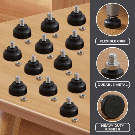 Verstelbare Meubelpoten, Ronde Meubelpoten M8 x 35 mm, Rubber Voeten met Schroeven, Antislip en Schokbestendig, Geschikt voor Meubels en Apparatuur, Zwart (12) — afbeelding 5