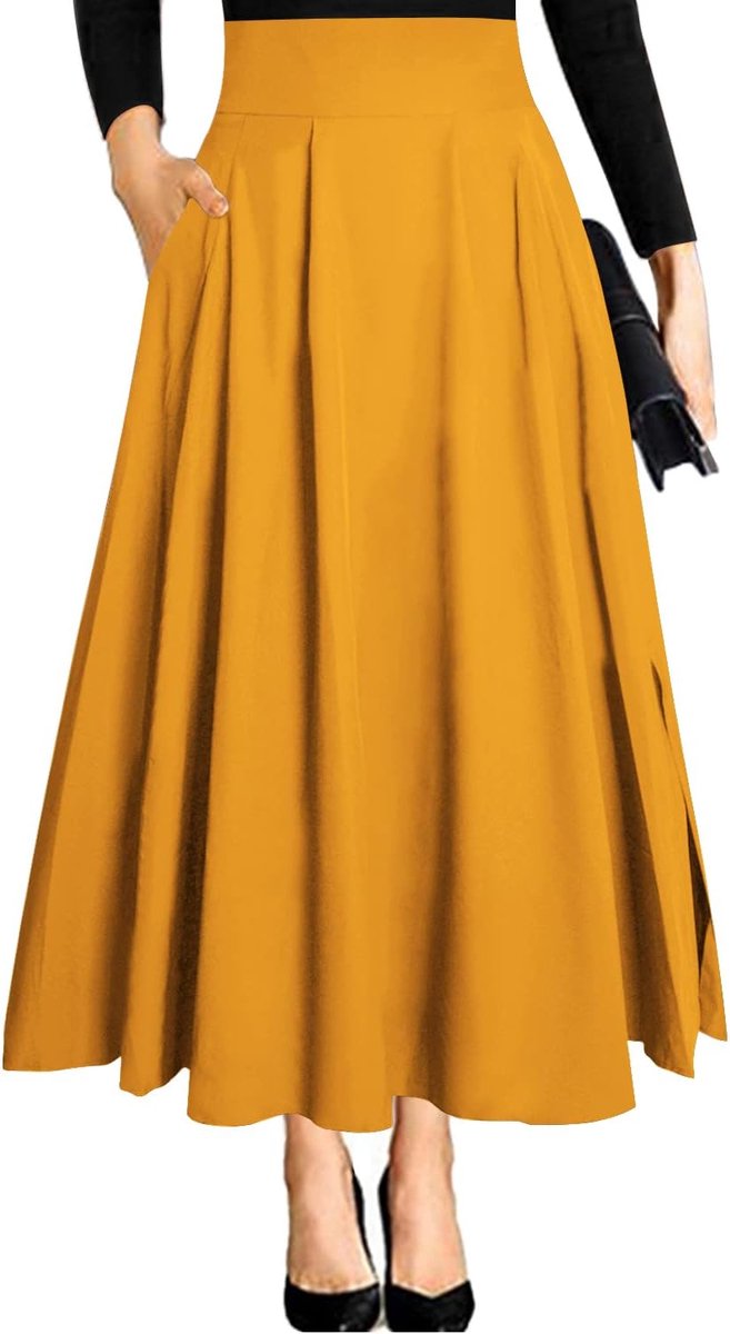 Maxirok dames XL - hoge taille met zijsplit - lange A-lijn met zakken - comfortabele stijl - ShopVlot