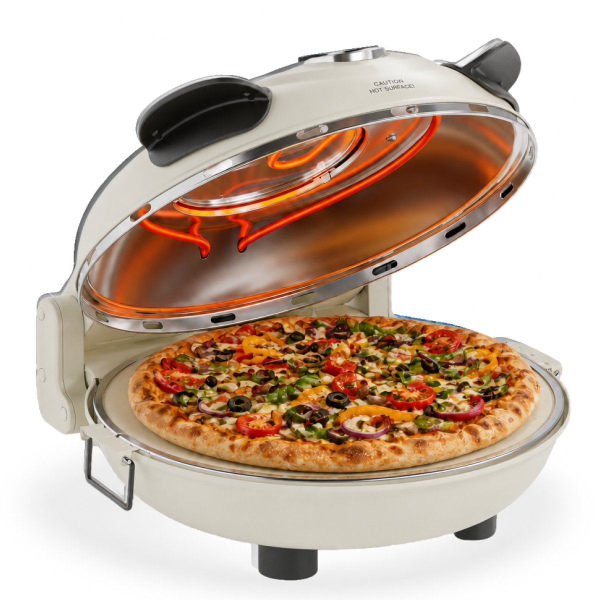 MOA Elektrische Pizzaoven - Tot 400°C - Boven- en Onderwarmte - Met Bamboeschep - Pizza Oven - 30,5 cm Pizzasteen - Beige