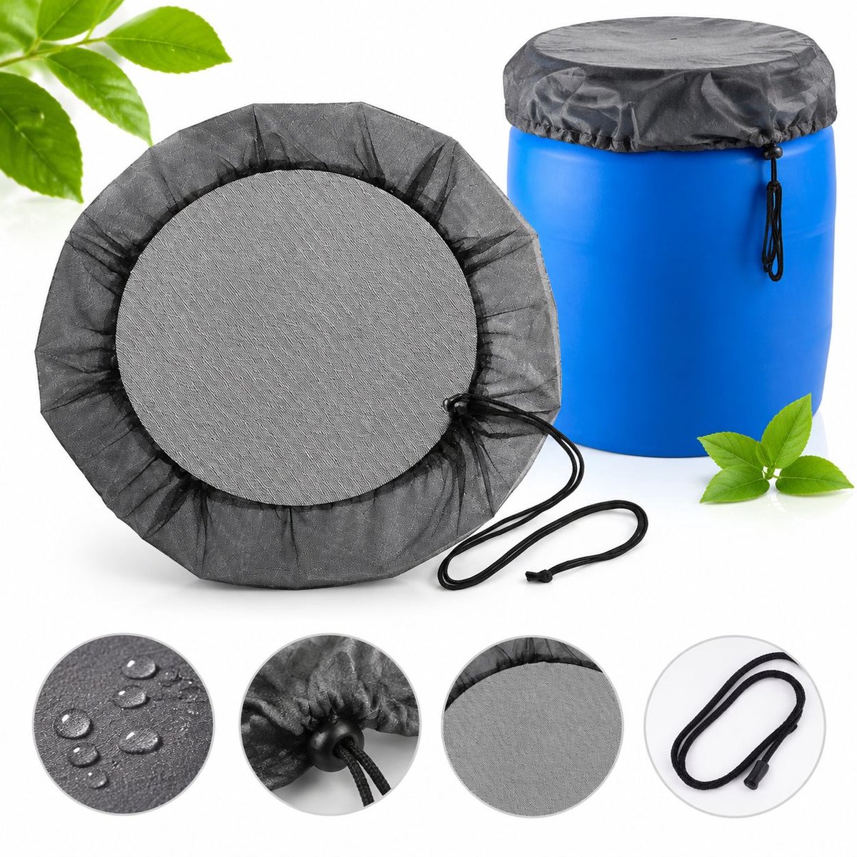 VHV - Bladvanger net voor regenton met trekkoord - 2 stuks - Diameter 95 cm en 100 cm - Insectennet - Filter voor regenton - Met trekkoord