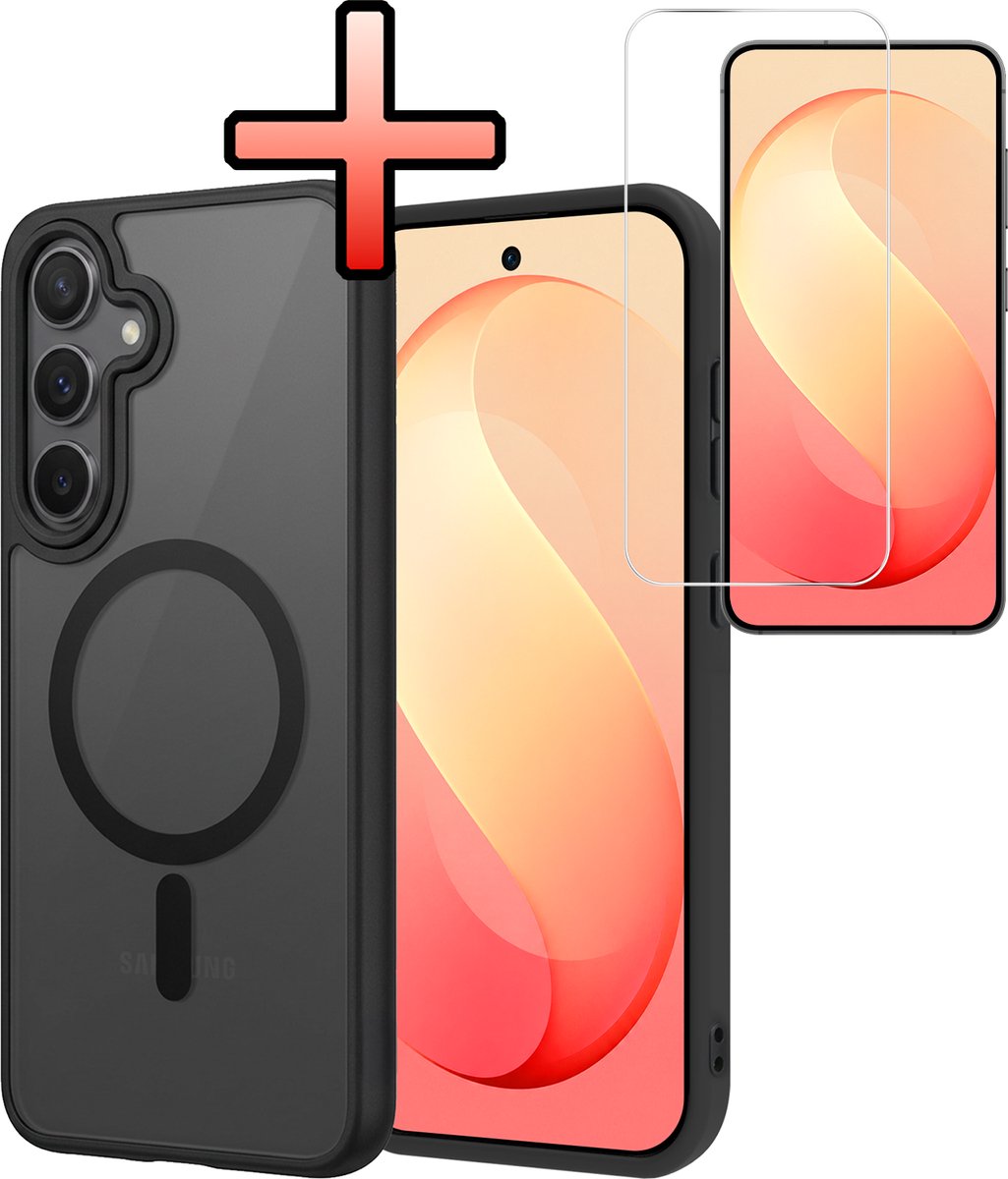 Hoesje - Met Screenprotector - Geschikt voor Samsung Galaxy S26 FE - Magsafe Compatible - Sterk & Shockproof - Back Cover - Shock Proof Case - Telefoon Hoes - Zwart
