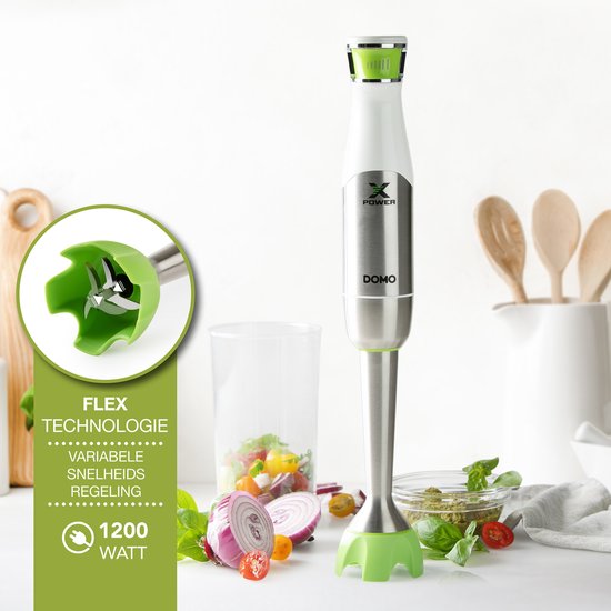 DOMO DO9298M Staafmixer "XPower Flex" - Met Maatbeker - 1200W - RVS - Wit/Groen van Domo — afbeelding 2