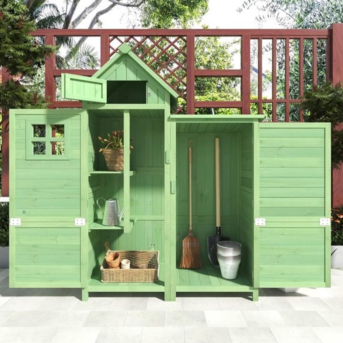 Gereedschapsschuur - Tuinkast - Opbergkast - Hout - Tuin, terras en balkon - Waterdicht - PVC-dak - 118 x 54 x 173 cm - Groen
