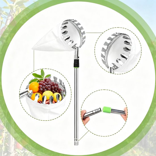 Fruitplukker - Appelplukker - Fruitplukker Met 8 Delen - Telescopisch Plukgereedschap Voor Fruit - Met Opbergtas — afbeelding 4
