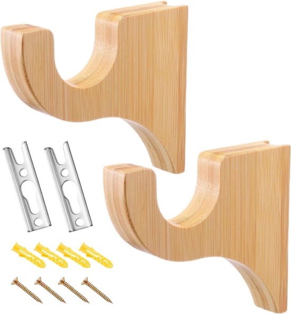 Houten roedehouders - Gordijnstanghangers - Interieurdecoratie - Verdraaiingsbestendig ontwerp - 5.1 cm diameter - Houtkleur