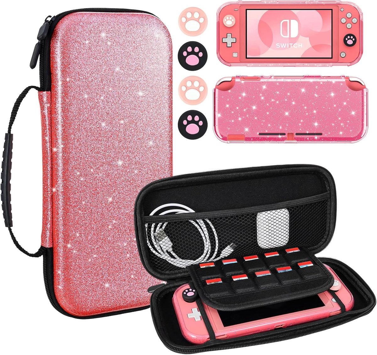 DLseego Glitter Carrying Case for Switch Lite, Sparkling Portable Shell Travel Game Storage Bag Slim Carrying Case - ShopVlot