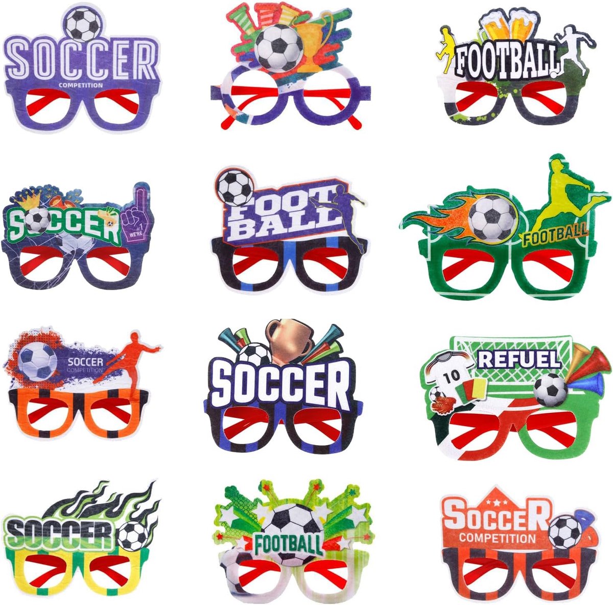 12-delige Set Voetbal-Partybrillen, ABS Thema Brillen voor Fans, Voetbaldesign Brillen voor Openbare Kijkevenementen - ShopVlot