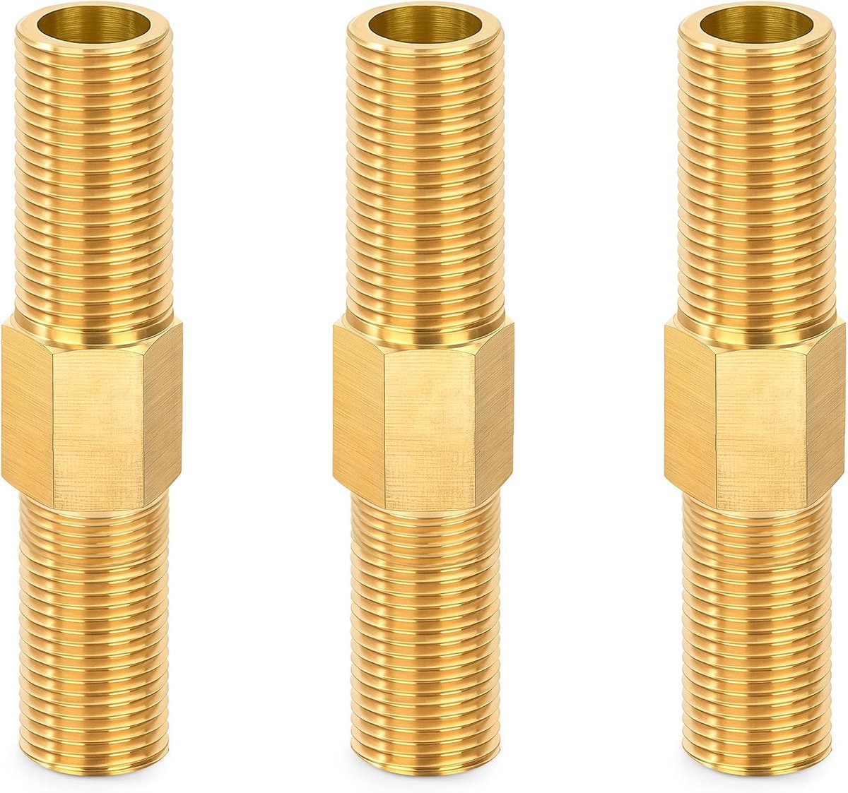 3 slangaansluitingen van messing voor verlenging, 1/8 inch x 1/8 inch mannelijke adapter met nippel van 50 mm lengte - ShopVlot