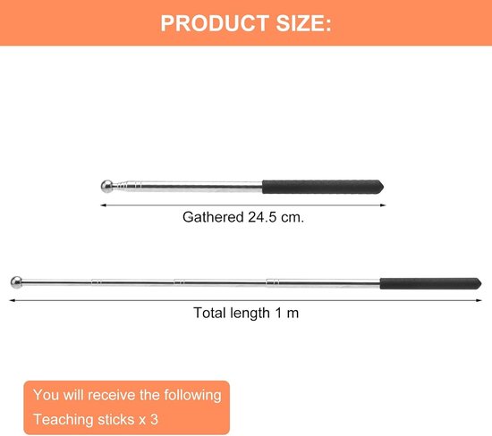 3 Stuks Verstelbare 100CM Zwarte Telescopische Aanwijsstok - Breekbare en Uitschuifbare Stok voor Presentaties, Ideaal voor Onderwijs en Training — afbeelding 5
