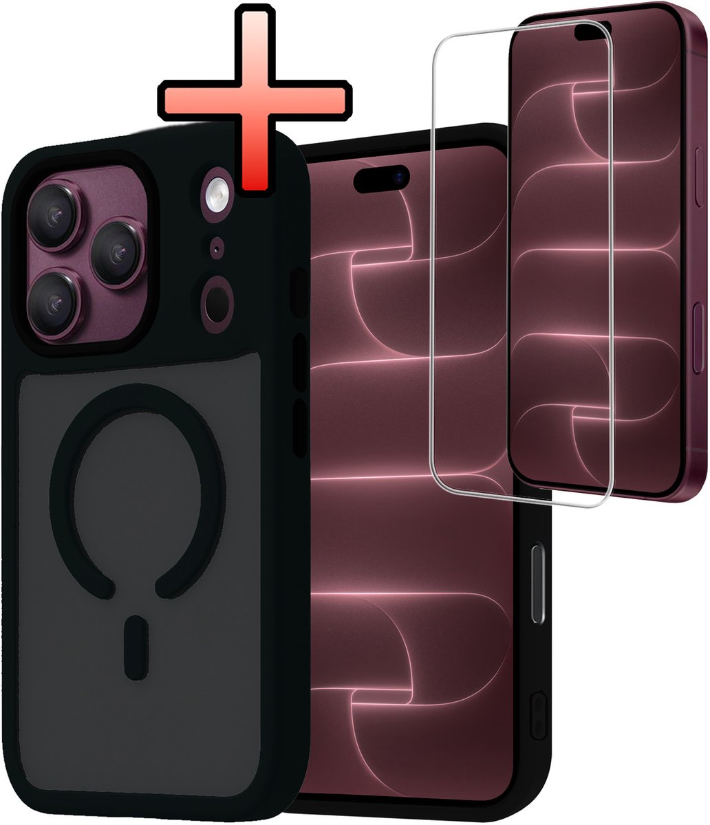 Hoesje - Met Screenprotector - Geschikt voor Apple iPhone 18 Pro - Magsafe Compatible - Sterk & Shockproof - Back Cover - Shock Proof Case - Telefoon Hoes - Zwart