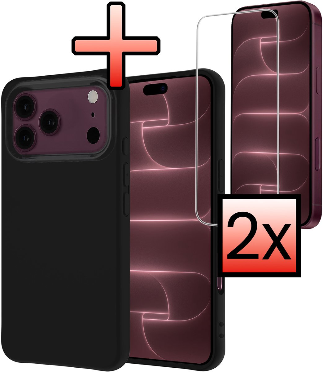 Hoesje - Met 2x Screenprotector - Geschikt voor Apple iPhone 18 Pro Max - Sterk & Shockproof - Back Cover - Siliconen Case - Telefoon Hoes - Zwart