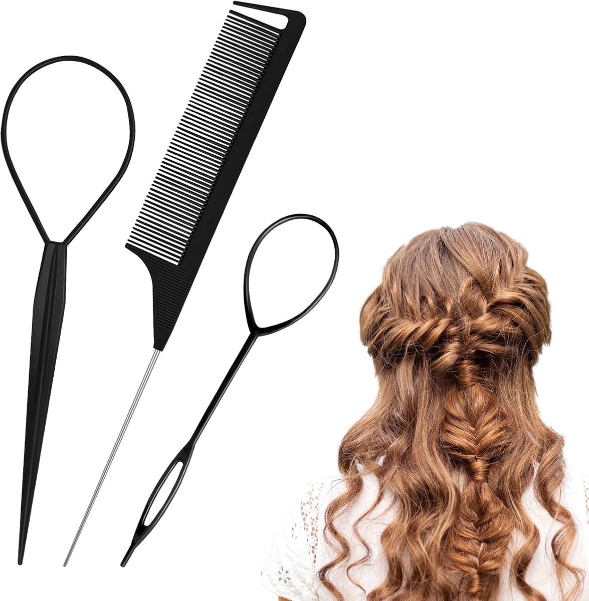 Set van 3 Haarstyling Hulpmiddelen voor Vrouwen en Meisjes, Inclusief Haarstaart Twister en Vlechtgereedschap voor DIY Haarstijlen, Perfect voor Creatieve Haarlooks