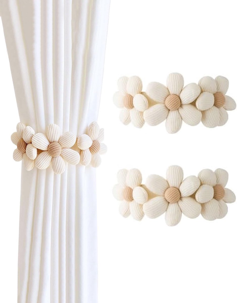Boho bloemen gordijn Raffholder 2 stuks Beige verstelbare gordijnhouder met kordel voor woonkamer slaapkamer en balkon - ShopVlot