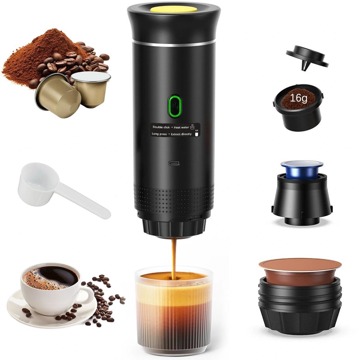 Draagbare koffiezetapparaat, 3-in-1 espressomachine, reiskoffiezetapparaat - ShopVlot