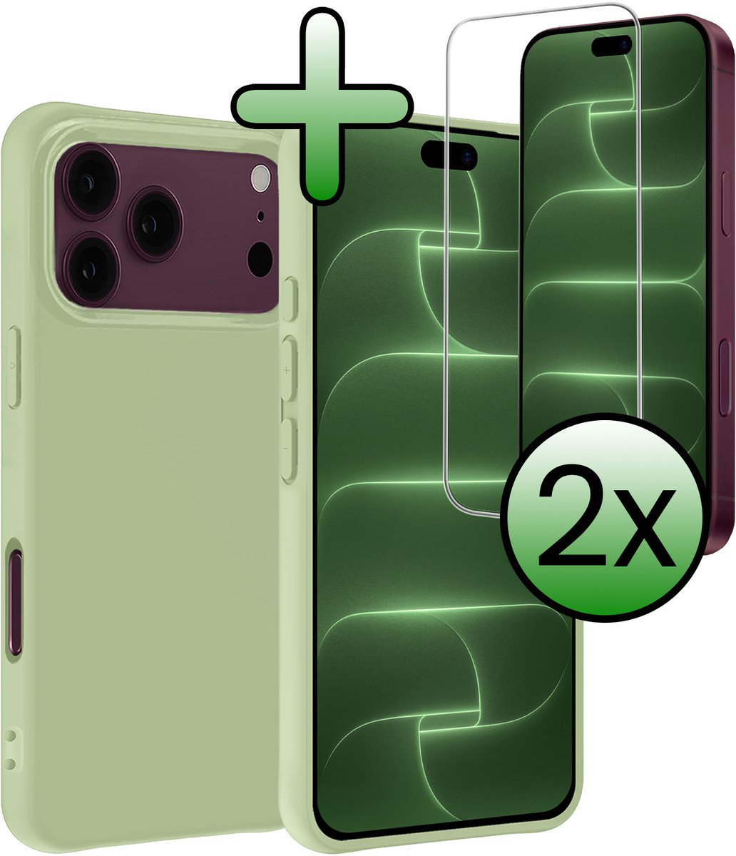 Hoesje Met 2x Screenprotector - Geschikt voor Apple iPhone 18 Pro - Sterk & Shockproof - Back Cover - Siliconen Case - Telefoon Hoes - Groen