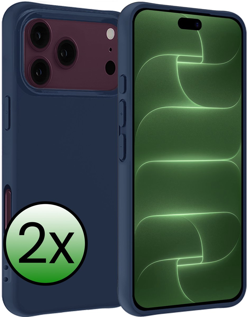 Hoesje 2 Stuks - Geschikt voor Apple iPhone 18 Pro Max - Sterk & Shockproof - Case Siliconen - Back Cover - Telefoon Hoes - Donkerblauw