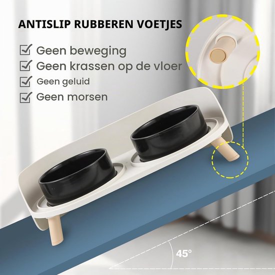 Verhoogde keramische kattenvoederbak met antislipstand en spatbescherming, set voor katten en kleine honden, 2 x 480 ml, ideaal voor comfortabel eten en drinken — afbeelding 5