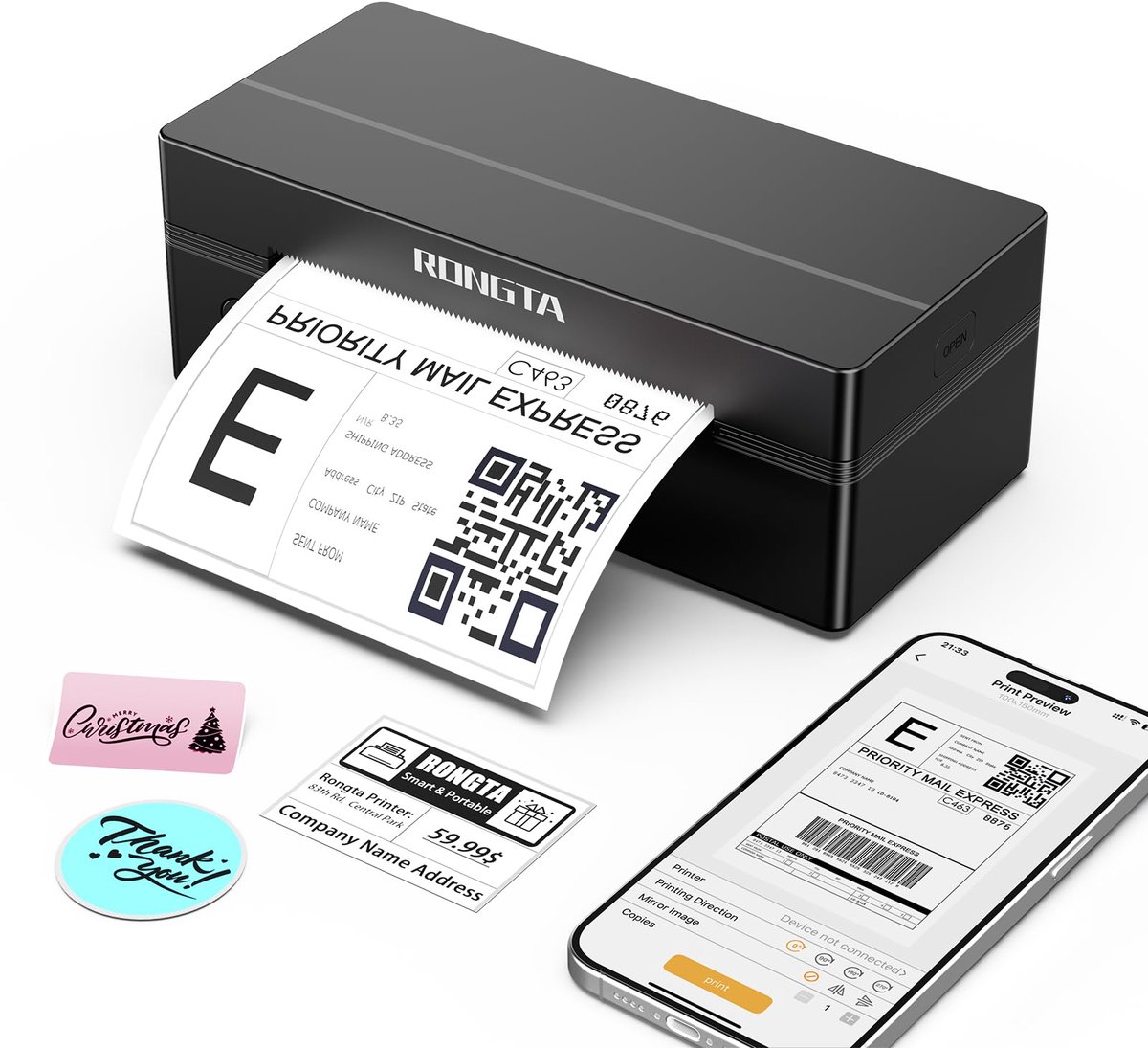 Rongta Bluetooth Thermische Verschepende Etiketprinter, Draadloze 4x6 Etiketprinter voor Verzending, Adres (RP425) - ShopVlot