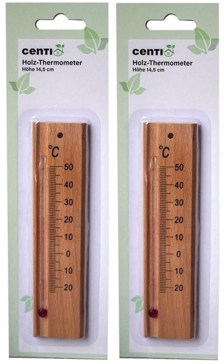 Houten buitenthermometer - Weerstationset - Temperatuur meten - Waterdicht hout - 14.5 x 3.5 cm - Veelkleurig
