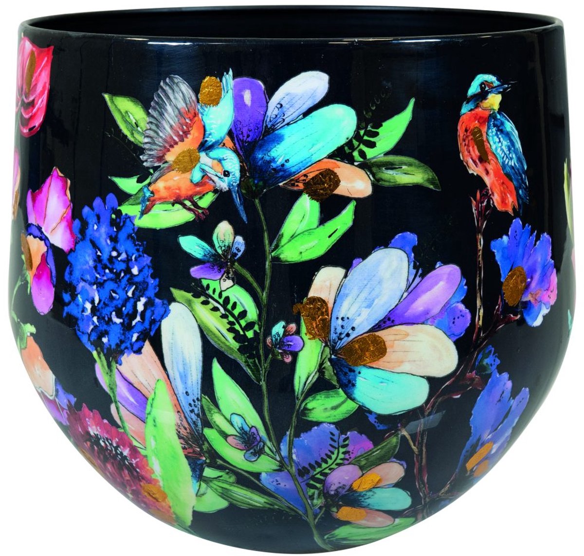 TS Collection - Bloempot Designed by Lammie - Midnight bloom - 28x25 - Metaal & Epoxy - Exclusieve woonitems voor binnen - Handgemaakt - Unieke print - Designed by Lammie