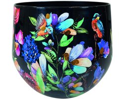TS Collection - Bloempot Designed by Lammie - Midnight bloom - 28x25 - Metaal & Epoxy - Exclusieve woonitems voor binnen - Handgemaakt - Unieke print - Designed by Lammie