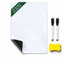 Consumerce® Magnetisch Whiteboard A4 Met 2 Stiften & Wisser - Klein Mini Bord - Koelkast, Magneetbord Memobord Planbord - Weekplanner Maandplanner Familieplanner - Schrijfbord Wisbord Uitwisbaar - To Do Planner/Lijst Boodschappenlijst