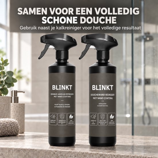 Oranje Aanslag Douche Reiniger met Nano Coating - Verwijdert Roze Aanslag - Reukloos - Tegels & Voegen - 500ml - BLINKT