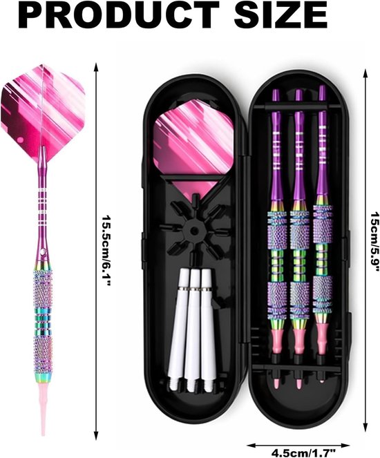 Professionele Soft Tip Darts met Plastic Punt voor Elektronisch Dartbord, Set van 3, 18g, Kleurige Dartpijlen met Koper Barrel en Opbergdoos — afbeelding 4