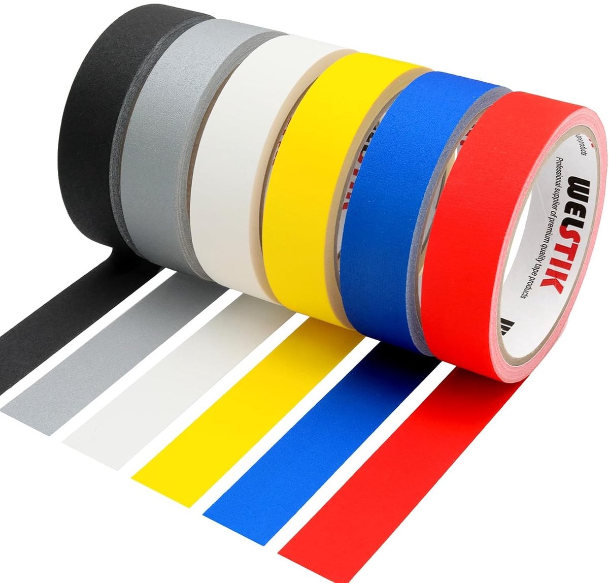 Professionele Kleurige Gaffer Tape Set van 6 - 25MM x 9.14M, 55M Totaal, Sterk en Niet-reflecterend, Ideaal voor Creatieve Projecten en Klussen