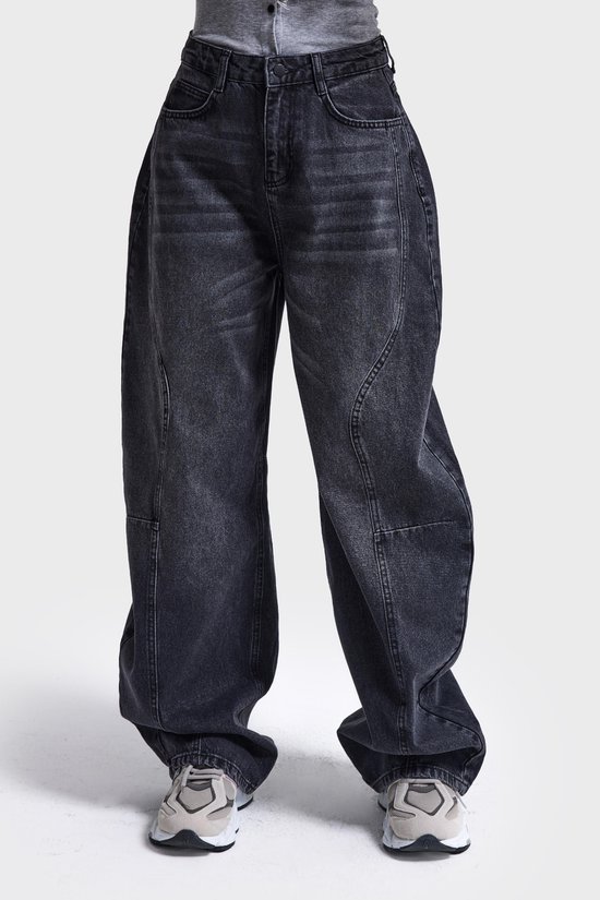It's Basic - BARREL BALLOON MID RISE JEANS - SOFT BLACK