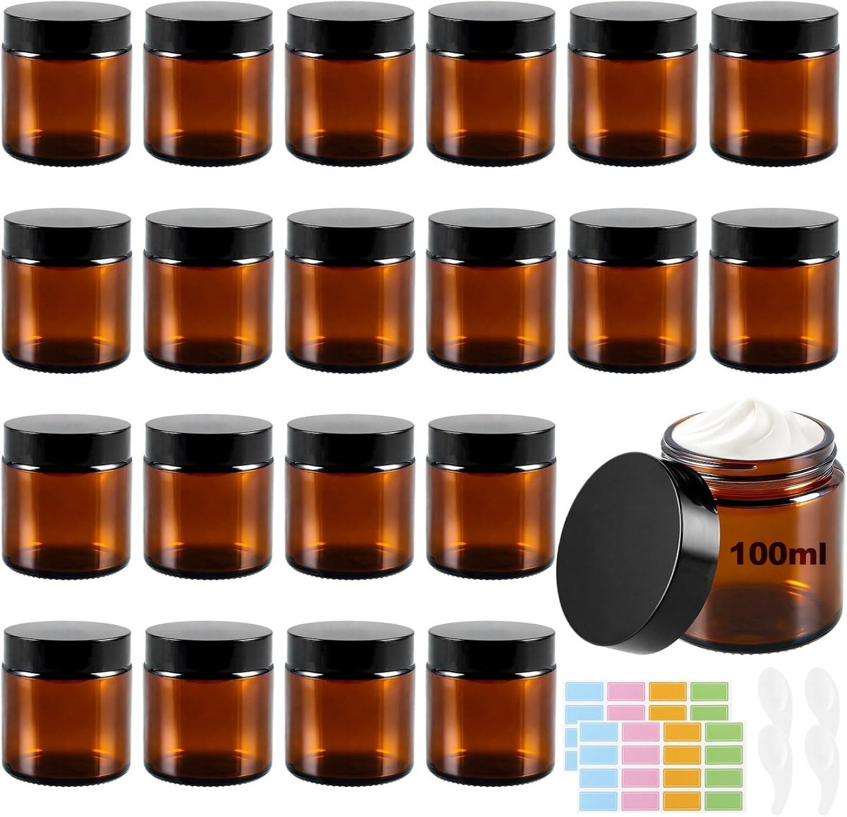 Glazen potjes voor crèmes, 100 ml, set van 20 stuks - Perfect voor opslag en DIY projecten