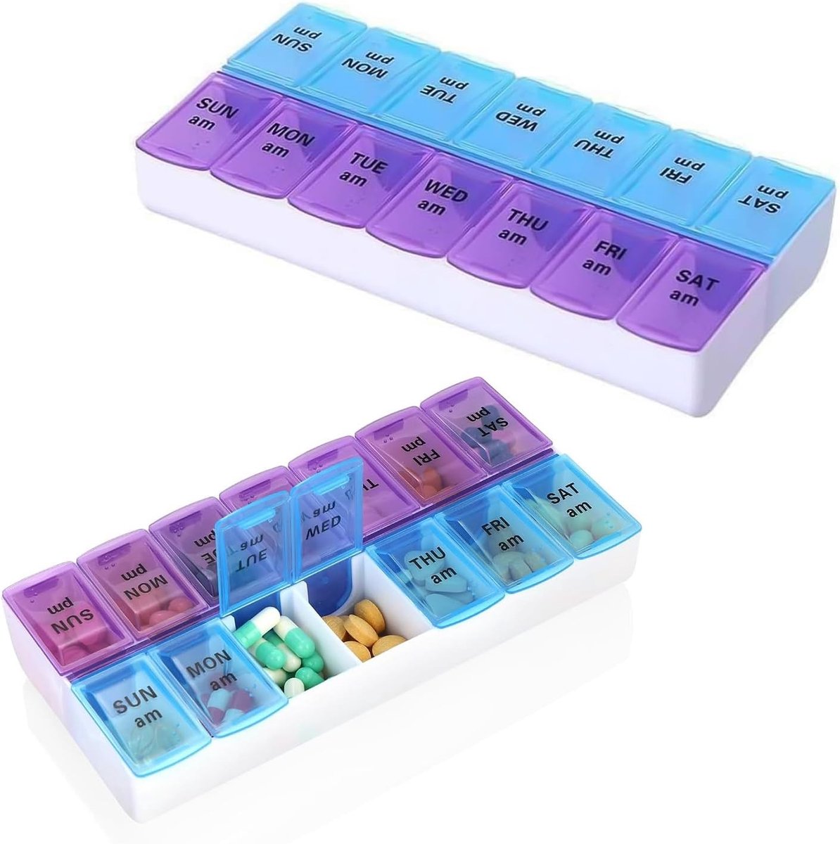 Pillendoos voor 14 dagen met 2 compartimenten voor ochtend en avond, ideaal voor vitamines en medicijnen