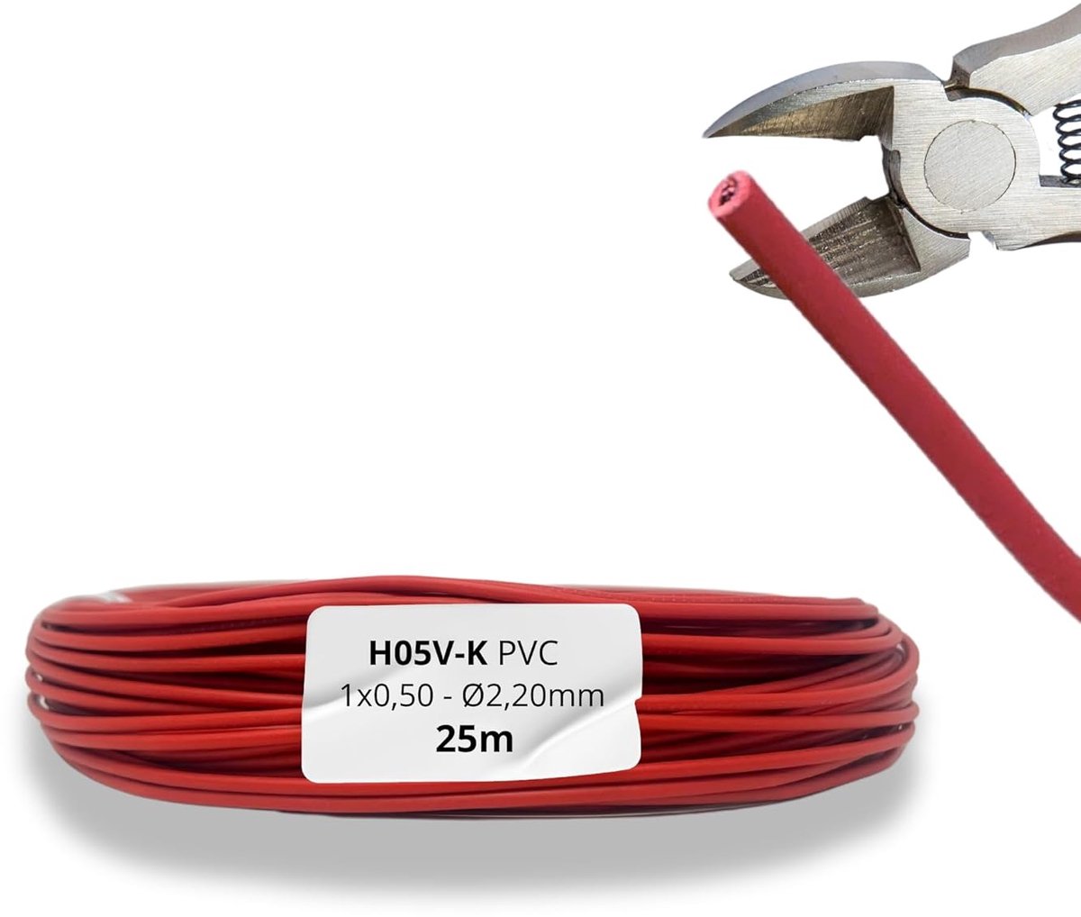 25 m, single pole cable, flexible, PVC insulation, red, 1 x 0.50 mm², single pole, red, 0.50 mm², flexible copper - ShopVlot