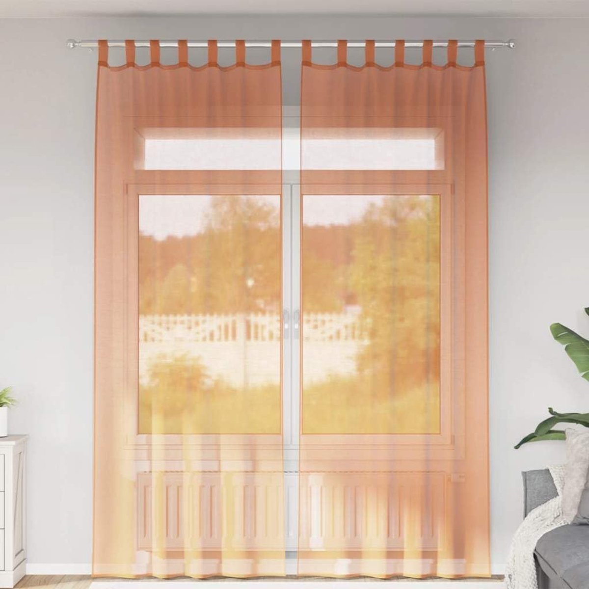 Gordijnen met lussen, 2 stuks, terracotta-rood, 140 x 260 cm, semi-transparante kamerdecoratie van duurzaam polyester voor daglichtregulering en inkijkbescherming,