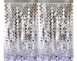 CYBERNOVA 2 Pack Fringe Curtain Backcloth, 1x2M Heart Shaped Metallic Tinsel Foil Fringe Streamers Curtains Background - ShopVlot