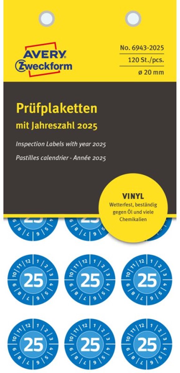 AVERY Zweckform controleplaketten, 20 mm, oranje, 120 stuks