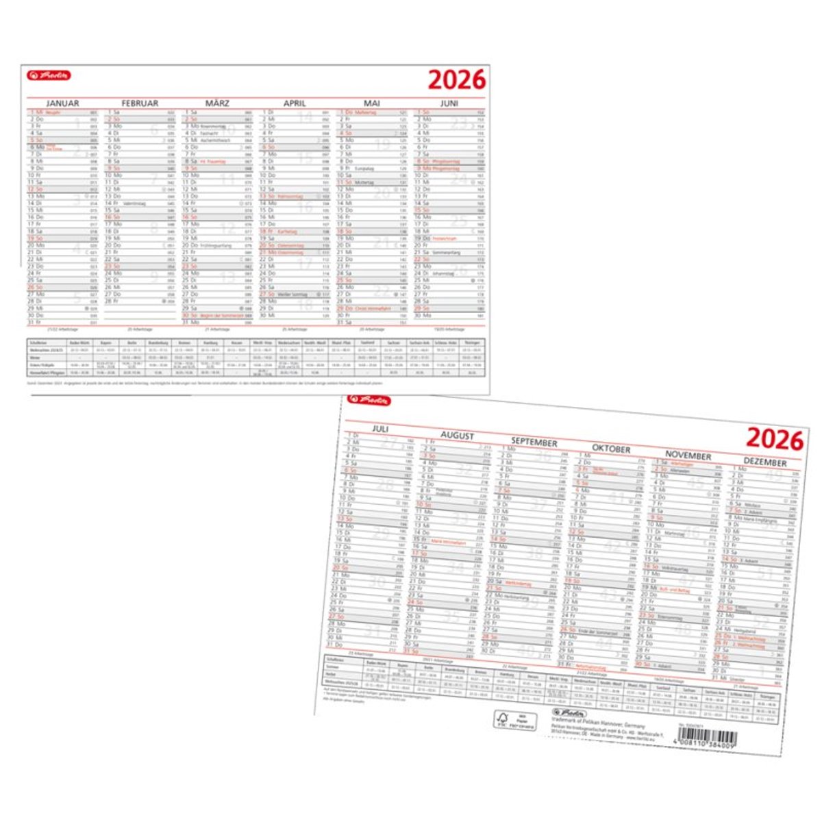 herlitz tafelkalender 2027, DIN A5, 210×148 mm