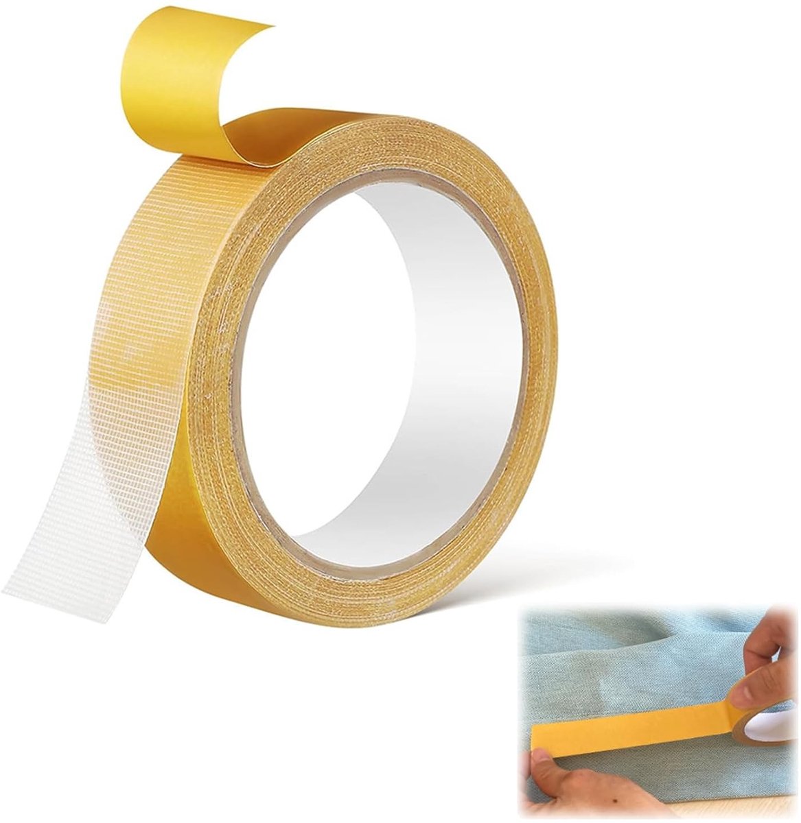 Dubbelzijdige Textieltape, Wasbaar en Zelfklevend, Ideaal voor Broekspijpen en Kleding, Tapijt- en Gordijntape, Geschikt voor Leer en Textiel, Geen Naaiwerk Nodig, Transparant, 1 in x 10 m