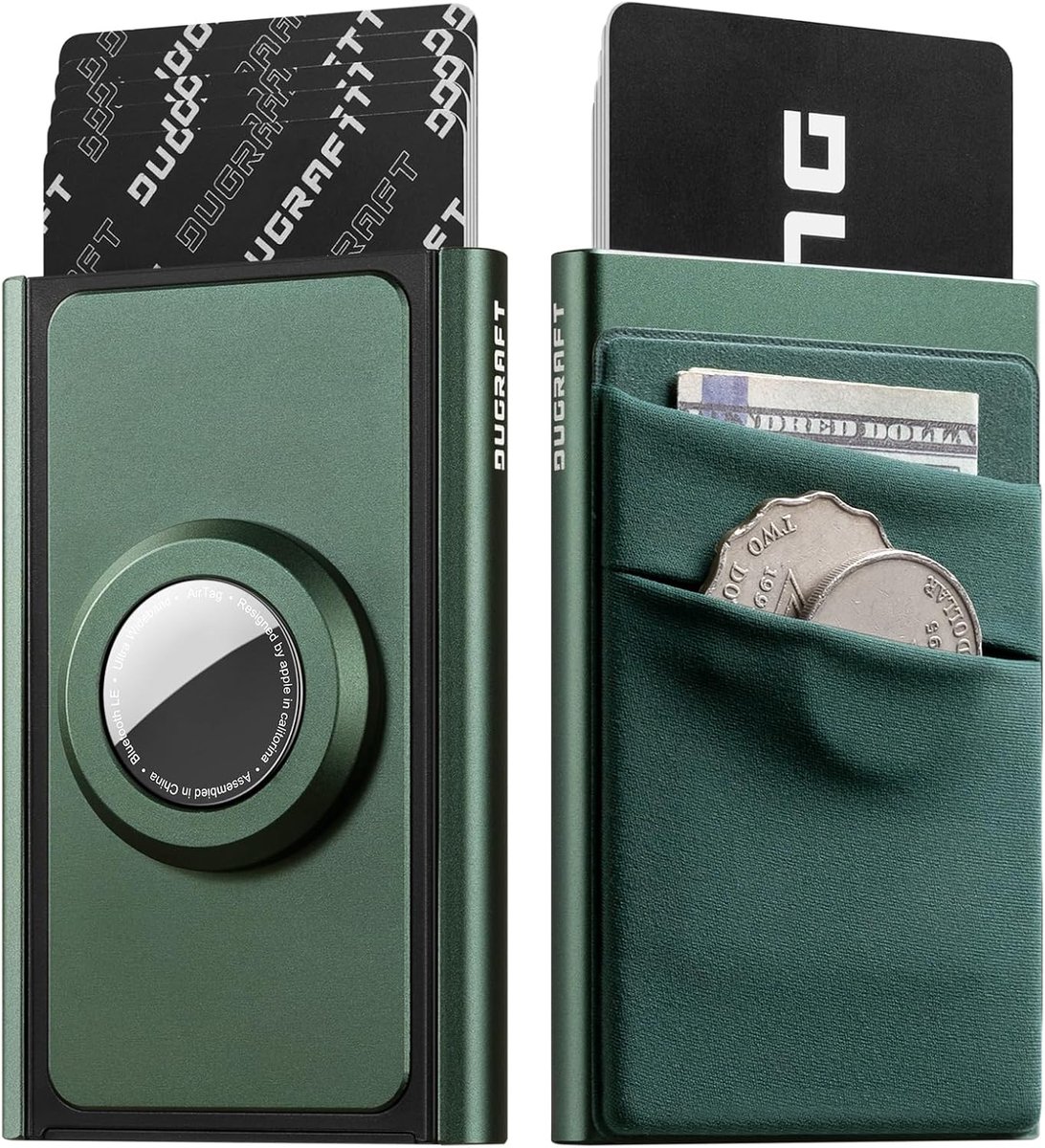 DUGRAFT Slim Credit Card Holder Pop Up Card Holder with Money Pocket and Airtag Holder RFID Blocking Minimalist Metal - ShopVlot