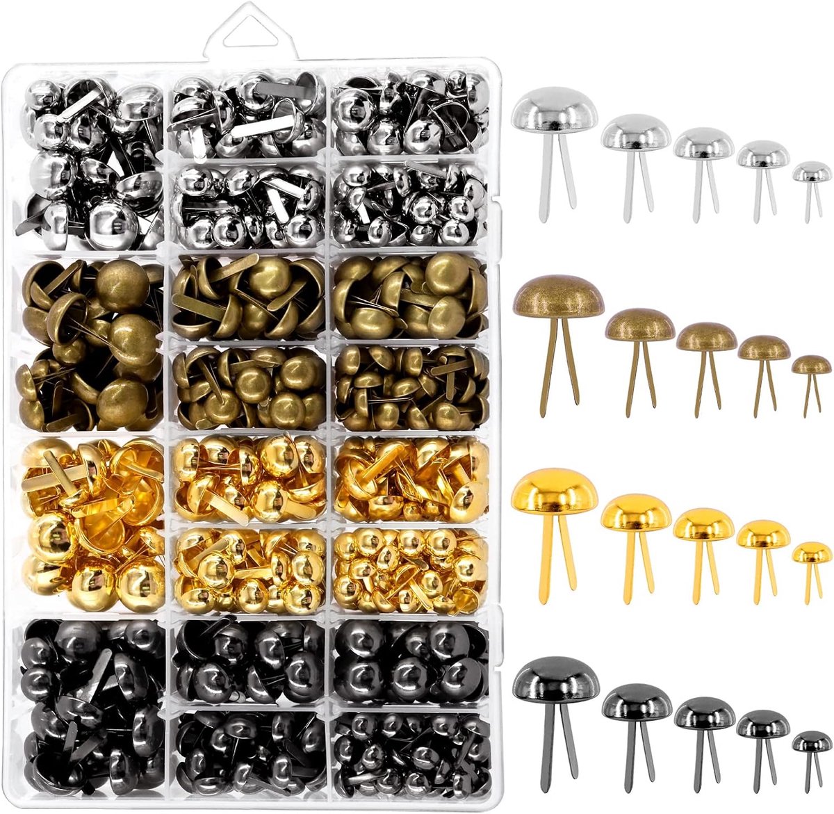 Tanstic 1200Pcs Paper Fasteners Kit 5 Sizes Brads Round Fasteners Metal Paper Fasteners Brass Plated Brads Fasteners - ShopVlot