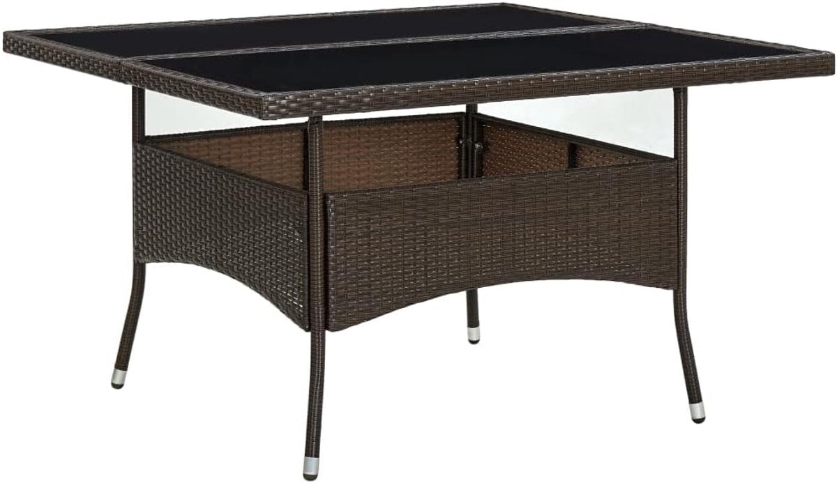 Bruin, polyrotan en glas met stalen frame en gehard glasplaat voor 4 personen, onderhoudsvriendelijk en gemakkelijk te verplaatsen, voor terras, balkon of tuin
