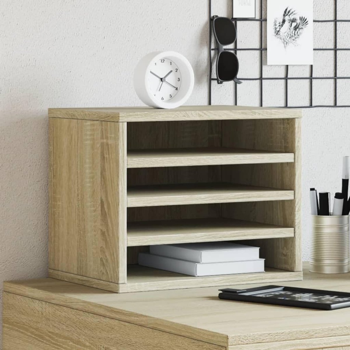 Bureau-organizer, Sonoma eikenhout, documentenhouder voor kantoor, thuiskantoor, 36 x 26 x 29,5 cm