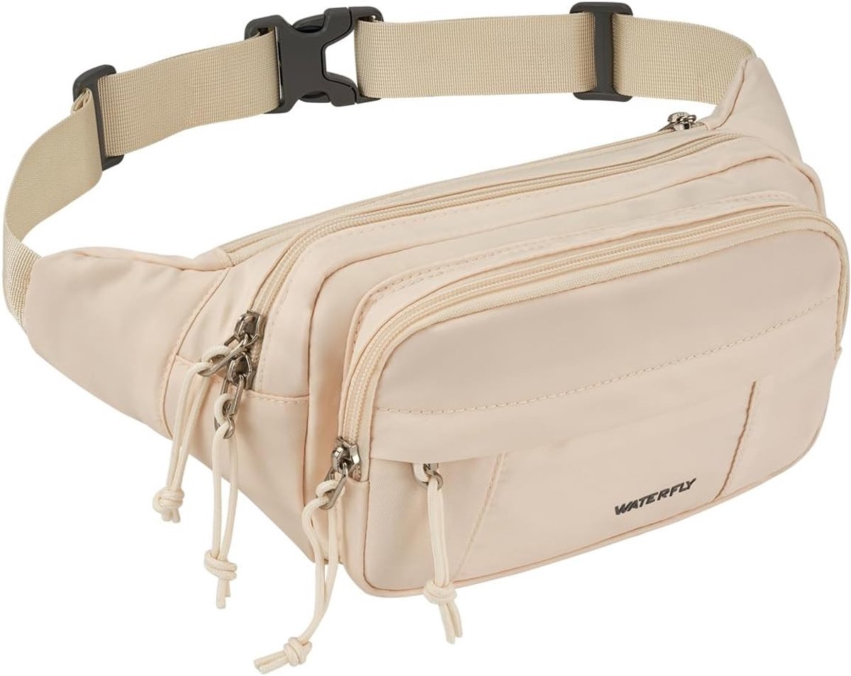 Grote Sportieve Heuptas voor Mannen en Vrouwen, Beige, Ideaal voor Sport en Vrije Tijd, 23 x