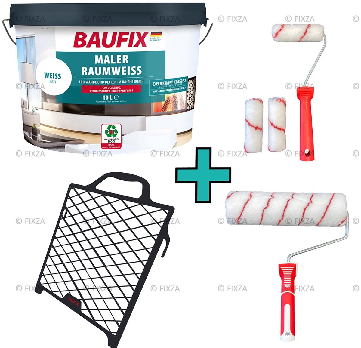 BAUFIX Decorators’ White Paint muurverf wit 10 Liter + Muurverfset 1