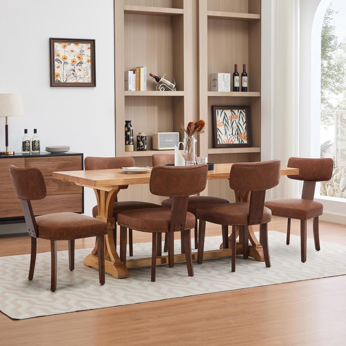 Eetkamerstoelen Set van 6 - Bruin Linnen Stoelen Hout & Nagels 120kg