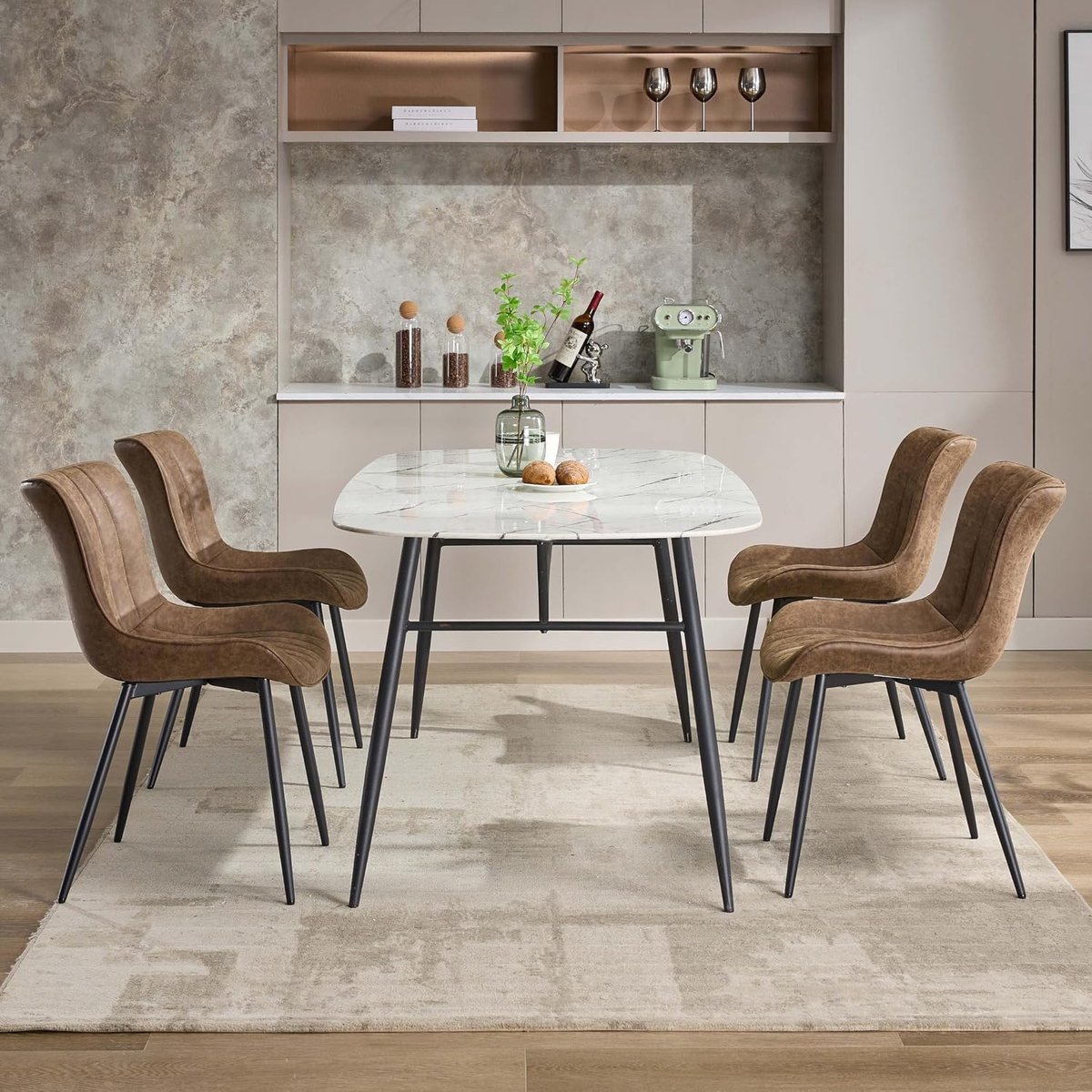 Eetkamerstoelen Set van 4 - PU Leren Stoelen Khaki Metaal 150kg