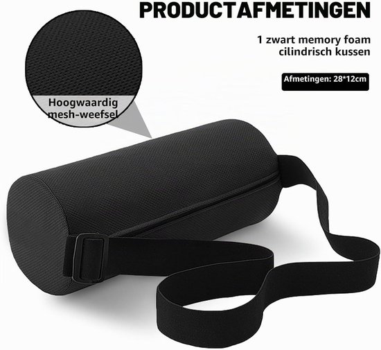 Lendensteunkussen - Zwart - 32 x 12 cm - Ergonomisch Lordosekussen met Verstelbare Band - Voor Bureaustoel en Auto — afbeelding 2